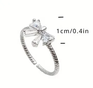 NEW Coquette bow adjustable ring, rhinestone bow jewelry, stocking stuffer thumbnail 3