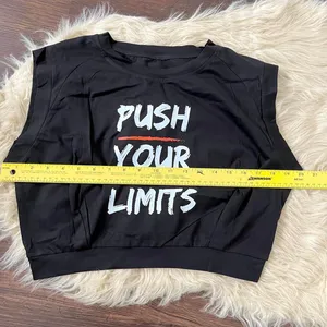 Black cotton "Push Your Limits" Graphic Muscle Tee Crop Top L thumbnail 5