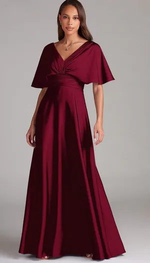 Azazie Pamela Burgundy Red A-Line Pleated Stretch Satin Dress thumbnail 1