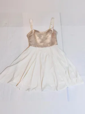 Express Champagne Metallic Sweetheart Fit Flare Cocktail Dress 2 Party Mini thumbnail 5