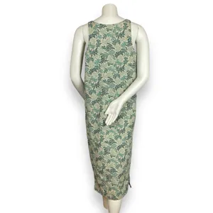 Handmade Shift Dress Leafy Pattern Print Sleeveless‎ Green Nature Midi Pockets thumbnail 3