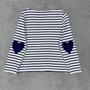 J Crew Top Womens Small‎ Blue Striped Boatneck Top Heart Elbow Patches Nautical thumbnail 8