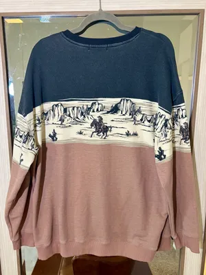 Rock & Roll Denim Women's Scenery Border Sweatshirt with Cowgirl riding size XL thumbnail 3