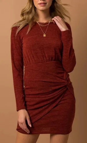 NEW Gilli Maroon Long Sleeve Twist Wrap Dress Women’s Medium thumbnail 1