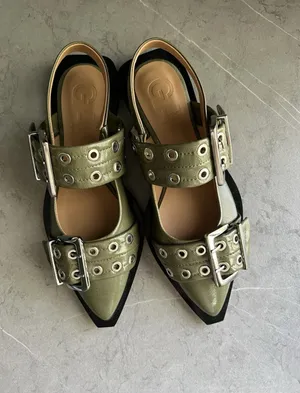 Ganni Wide Welt Buckle Ballerina Flats thumbnail 3