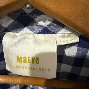 Anthropologie Maeve Linen Top Blue White Gingham Peplum Ruffle Oversized XL C thumbnail 2
