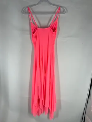 Haute Monde Neon Pink Draped Mesh Asymmetrical Maxi Dress Size S thumbnail 11