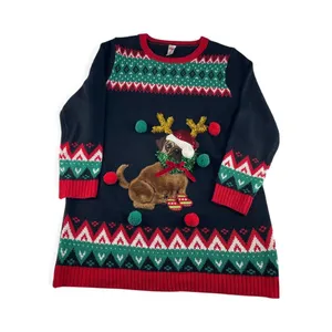 Holiday Time‎ Women Ugly Christmas Sweater Dress Pug Reindeer Holiday Fun 14W thumbnail 2