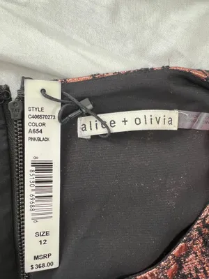 NWT Alice + Olivia Pink Black Metallic Floral Jacquard Dress Size 12 thumbnail 6