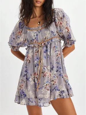 Free People Marney Floral Mini Dress Multi Puff Sleeve Size M New thumbnail 2