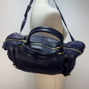 Ora Delphine Adele Satchel Bag Crossbody‎ Purse Royal Blue Pebbled Leather thumbnail 8