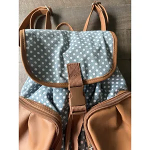 Bodhi Unisex Drawstring Mini Backpack Bag with Dual Zipper Pockets,‎ Denim Dots thumbnail 4