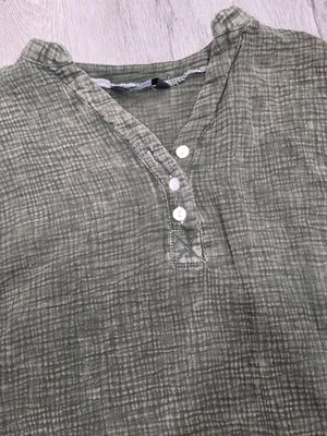 Dokotoo Green Textured Long Sleeve Button Henley Top Casual Loose Fit size mediu thumbnail 3