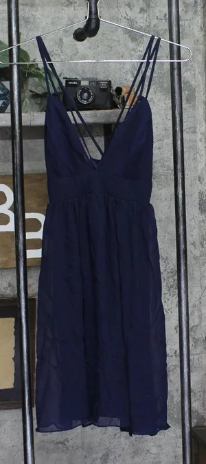 Jump Juniors Chiffon Shirred Short Dress with Deep V Neck 48452 Navy Blue 1 thumbnail 1