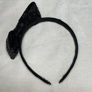 Black Sequin Bow Headband Satin Wrapped Coquette Hair Accessory One Size thumbnail 5