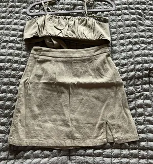 SHEIN khaki linen crop top and skirt set Size S #linen #summer thumbnail 1