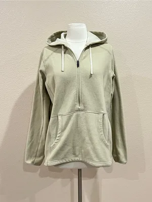Duluth Trading Co Beige Brushed Waffle 1/2 Zip Hooded Pullover Size Small thumbnail 3
