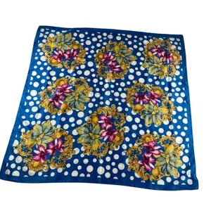 Berkshire‎ Blue Floral Polka Dot Scarf Wrap Made in Italy 33x33 thumbnail 2