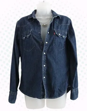 Levi's Western Dark-Wash Denim Slim Fit Snap Button Down Top Size S thumbnail 1