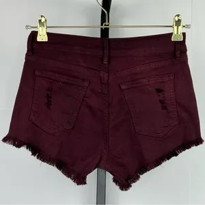 Angel Kiss Juniors Cut Off Shorts Size 1 Burgundy Distressed Edgy Y2K Mid Rise thumbnail 2