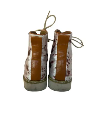 Free People Vegan Leather Fur Cow Print Lace-Up Boots Booties Size 7 Women's thumbnail 4