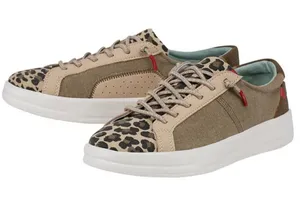 Hey Dude Women's Leopard Canvas Sneakers in Beige and Black thumbnail 1