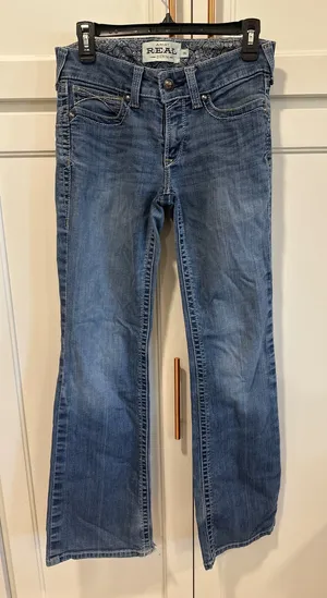 Ariat REAL Denim Women's Jeans Size 28R Bootcut Medium Wash Distressed thumbnail 1
