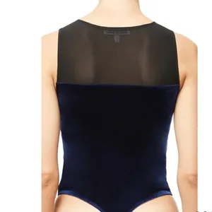 Good American The Mixed Velvet Bodysuit Navy Blue and Black NEW thumbnail 12