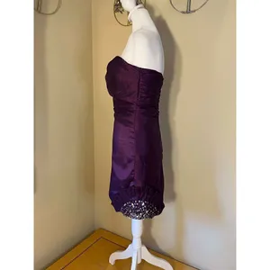 Nox Anabel Purple Pleated Rhinestone Sequin Beaded Strapless Party Mini Dress XS thumbnail 2