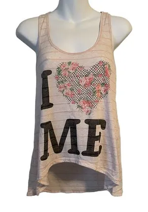 Papaya Peach Floral Print 'Love' Graphic U-Neck Tank Top Women's Size M thumbnail 1