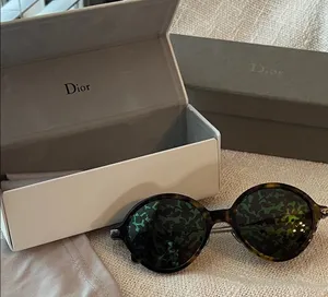 Christian Dior Tortoiseshell Round Sunglasses with Green Patterned Lenses thumbnail 1