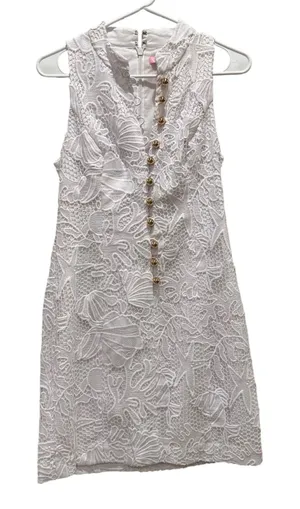 Lilly Pulitzer Alexa Lace Seashell Beach Bridal Shift Dress Sz 2 White Buttons thumbnail 1