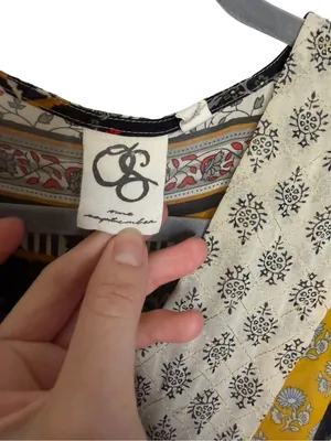 🌼✨ One September Mixed Print Boho‎ Midi Dress Tassel Tie XS Anthropologie ✨🌼 thumbnail 6