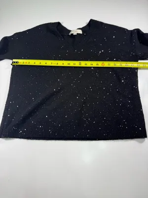 LOFT Black V-Neck Sparkle Knit Sweater thumbnail 4