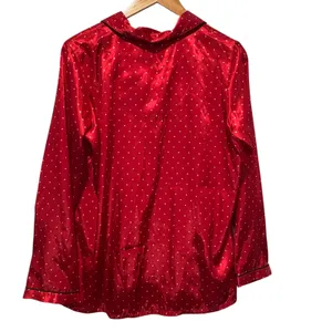 PINK‎ K Victorias Secret Satin Pajama Sleep Shirt Top Red M Polka Dot Loungewear thumbnail 2