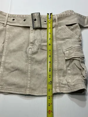 H&M Divided Khaki Cotton Mini Skirt Women Sz 4 Removable Belt thumbnail 3