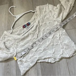 Urban Outfitters Lace Textured Asymmetrical Long Sleeve Crop Top White (Medium) thumbnail 6