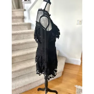 PrettyLittleThing Black Illusion Lace Long Sleeve Mini Dress Whimsygoth Fairy thumbnail 3