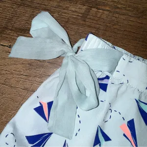 aerie Light Blue Paper Plane Tie-Waist Skort with Navy & Coral Accents thumbnail 2