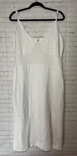 Madden NYC White Pointelle Crochet Knit Midi‎ Dress V-Neck Adjustable Straps XL thumbnail 1