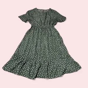 Dark Green Floral Midi Dress with Ruffle Hem thumbnail 1