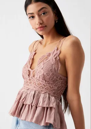 Free People FP One $68 Adella Cami Tank Lace Top Pink Mauve Festival‎ Fairy Boho thumbnail 1