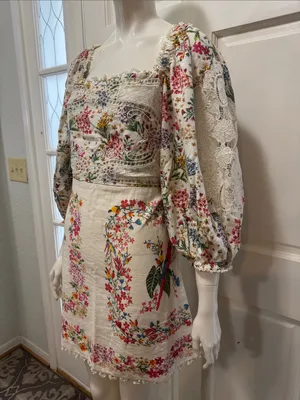 FARM Rio Delicate Forest Scarves Lace Intricate Mini Dress Viscose Blend SZ M 🌿 thumbnail 10