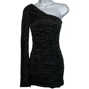LUCY IN THE SKY Black One Shoulder Mini Dress‎ With Long Sleeve EUC Medium thumbnail 2