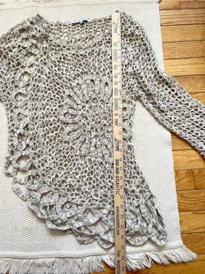 Vintage 1970s Style Crochet Knit Asymmetrical Top Size M Flare Sleeve Boho Fairy thumbnail 5
