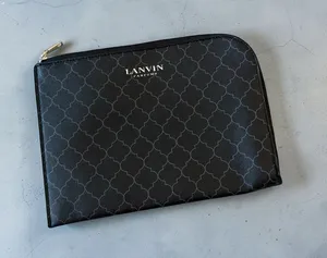 LANVIN Black Patterned Zip Cosmetic Makeup Pouch thumbnail 1