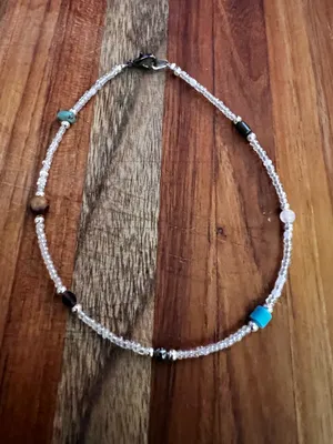 Navajo Handmade Silver Bead Necklace with Turquoise Accent thumbnail 1