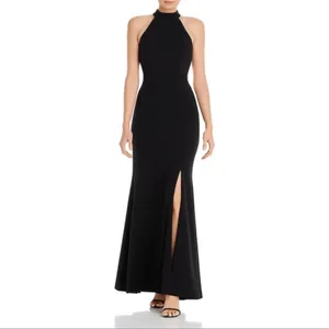 Aqua Open Back Halter Formal Gown padded thumbnail 5
