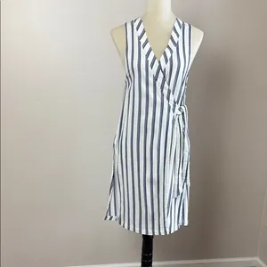 Free People Tuxedo Stripe Wrap Dress Sleeveless‎ Blue Side Slit Size XS thumbnail 3