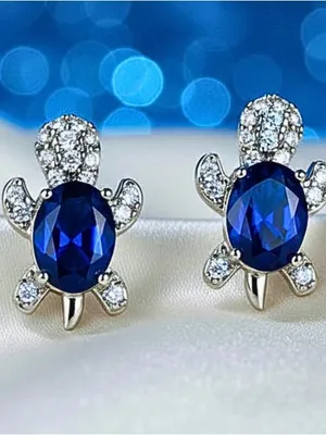 Blue Turtle Crystal Stud Earrings thumbnail 4
